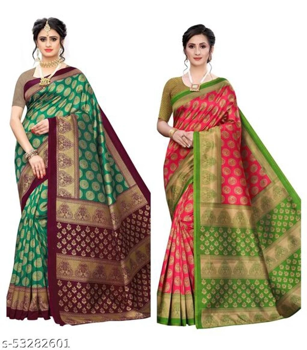 Attractive Art Silk Saree - Mehndi Pink , Free size