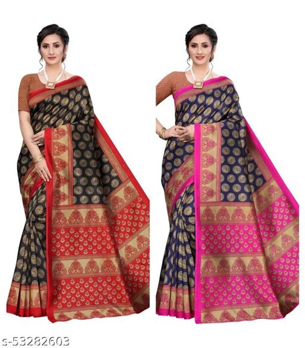 Attractive Art Silk Saree - black Nevy Blue , Free size