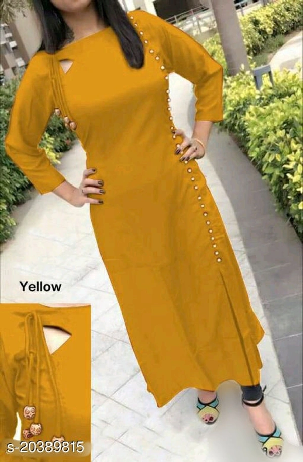Women Rayon Straight Solid Yellow Kurti Maha Price Drop Sale - yellow , M 