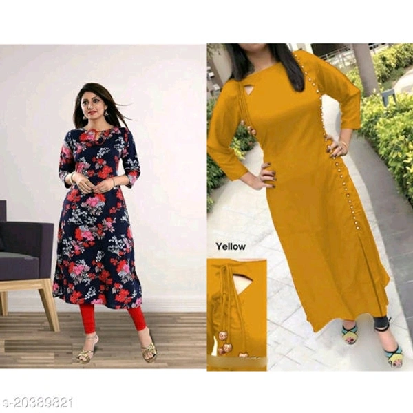 Women Rayon Straight Solid Yellow Kurti Maha Price Drop Sale - red Yellow , S