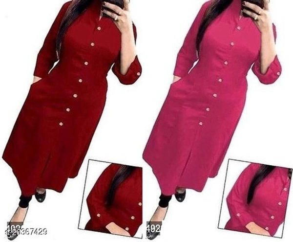 Women Rayon A-line Solid Yellow Kurti - Maroon Pink , M