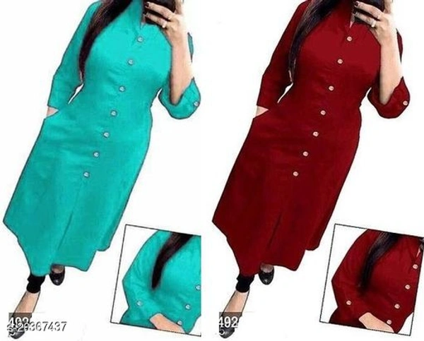 Women Rayon A-line Solid Yellow Kurti - turquoise Maroon , M