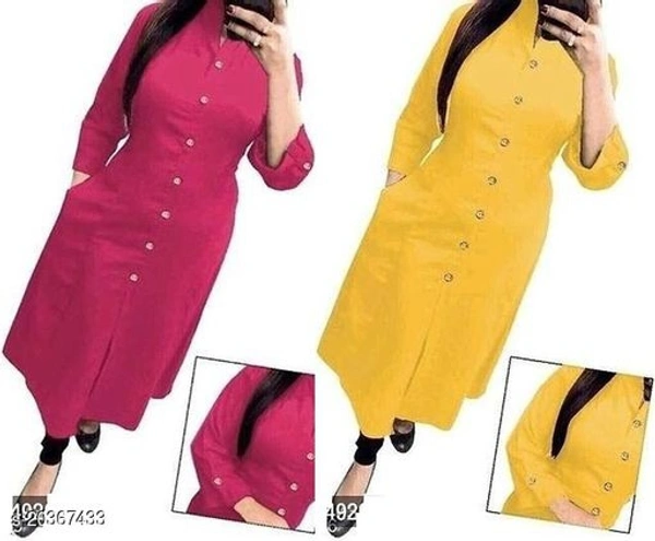 Women Rayon A-line Solid Yellow Kurti - pink Yellow , M