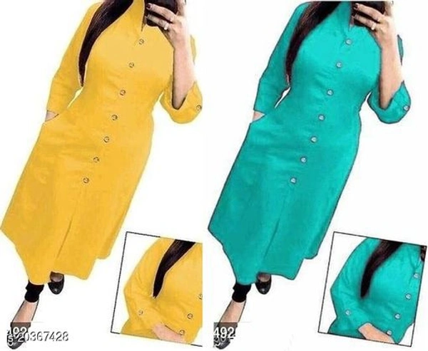 Women Rayon A-line Solid Yellow Kurti - yellow Turquoise , M
