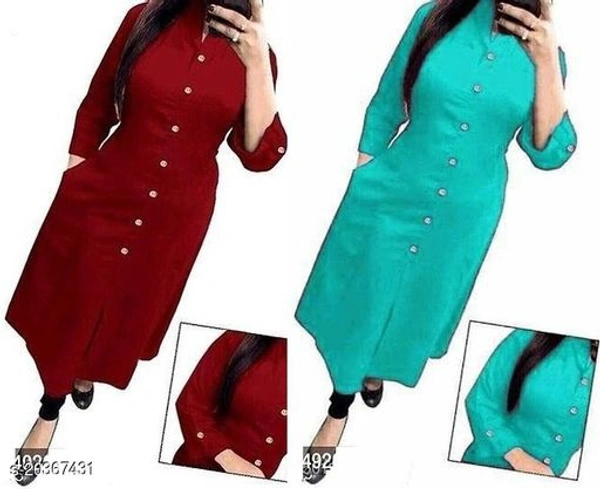 Women Rayon A-line Solid Yellow Kurti - maroon Turquoise , L 
