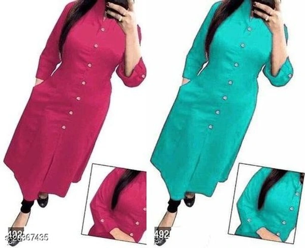 Women Rayon A-line Solid Yellow Kurti - Pink Turquoise , XXL 