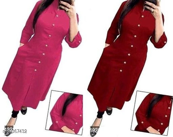 Women Rayon A-line Solid Yellow Kurti - pink Maroon , XXL 