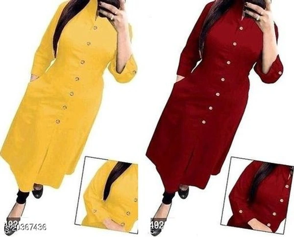 Women Rayon A-line Solid Yellow Kurti - yellow Maroon , XXL 