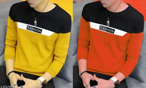 Men's Black Mustard/Yellow Red Cotton Fashion Casual regular fit solid stylish Round Neck Full Sleeves gym tshirt T-Shirt combo (Pack of 2) - yellow Orange , S
