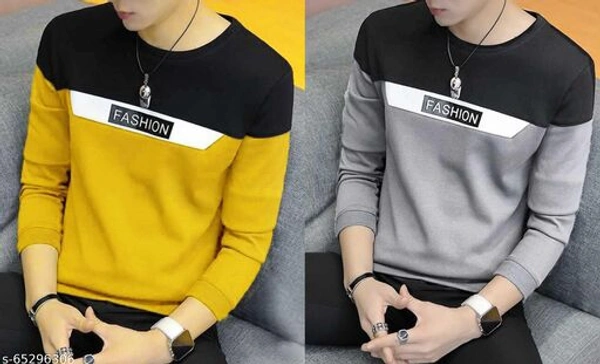 Men's Black Mustard/Yellow Red Cotton Fashion Casual regular fit solid stylish Round Neck Full Sleeves gym tshirt T-Shirt combo (Pack of 2) - Yellow Grey, M 