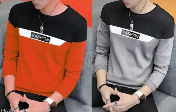 Men's Black Mustard/Yellow Red Cotton Fashion Casual regular fit solid stylish Round Neck Full Sleeves gym tshirt T-Shirt combo (Pack of 2) - Orange Grey , M 