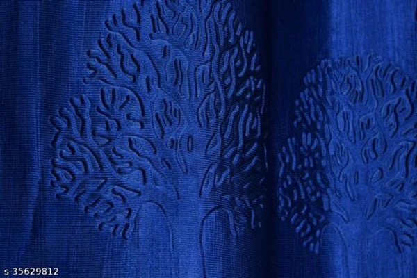 Long Crush Punch Tree Imported Floral Fabric Curtain - Nevy Blue, 7 Feet