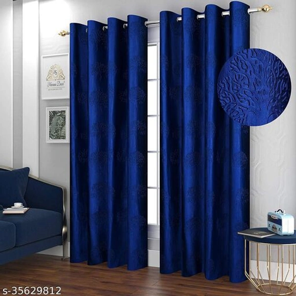Long Crush Punch Tree Imported Floral Fabric Curtain - Sky Blue, 5 Feet