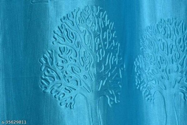 Long Crush Punch Tree Imported Floral Fabric Curtain - Sky Blue, 7 Feet