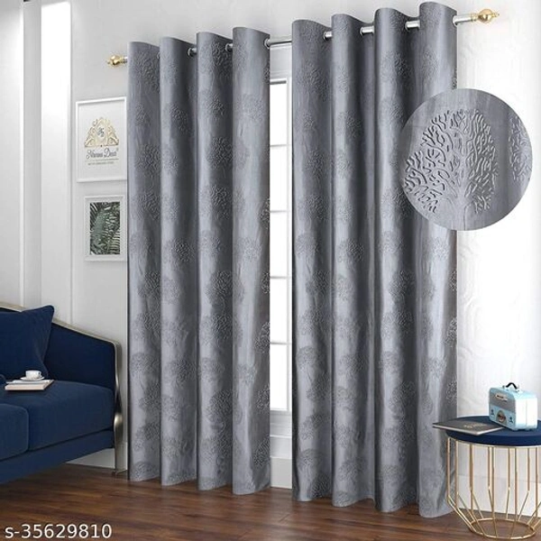 Long Crush Punch Tree Imported Floral Fabric Curtain - Grey, 7 Feet