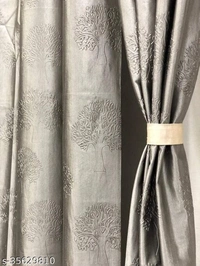 Long Crush Punch Tree Imported Floral Fabric Curtain - Grey, 7 Feet