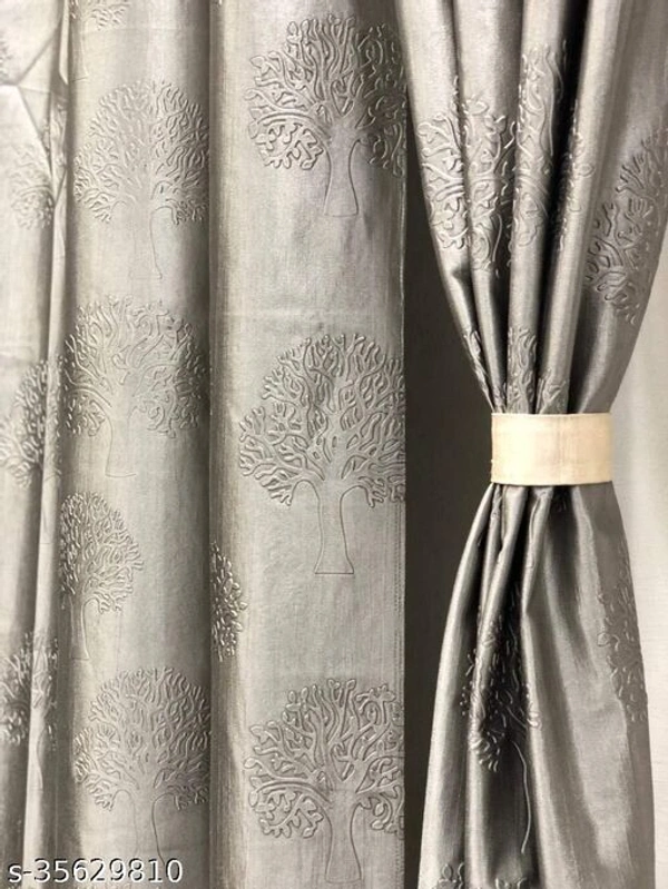 Long Crush Punch Tree Imported Floral Fabric Curtain - Grey, 7 Feet