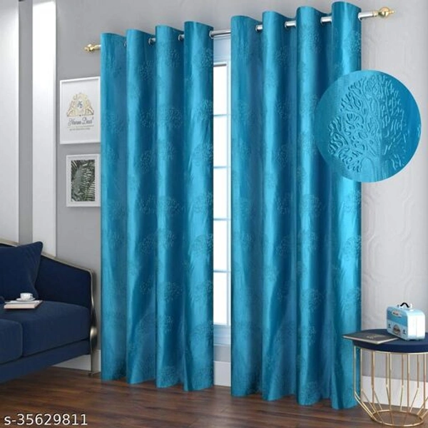 Long Crush Punch Tree Imported Floral Fabric Curtain - Sky Blue, 5 Feet