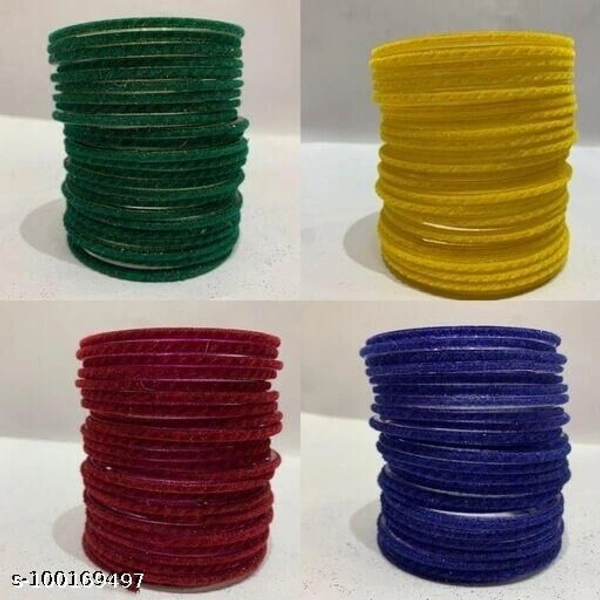 RKR trader's fancy glass velvet bangles in 4 different colours ( pack of 96 bangles) - Multi Colour , 2.4