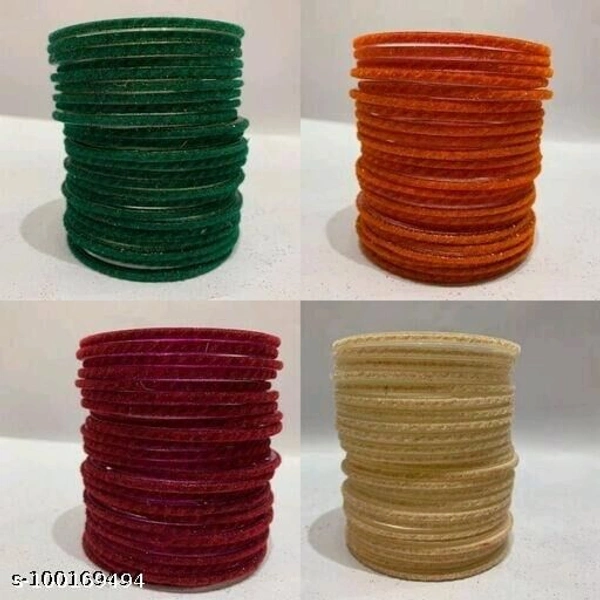 RKR trader's fancy glass velvet bangles in 4 different colours ( pack of 96 bangles) - Multi Colour, 2.6 