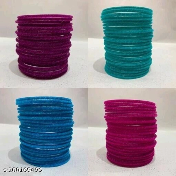 RKR trader's fancy glass velvet bangles in 4 different colours ( pack of 96 bangles) - Multi Colour, 2.8 