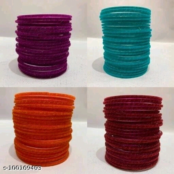RKR trader's fancy glass velvet bangles in 4 different colours ( pack of 96 bangles) - Multi Colour , 2.4