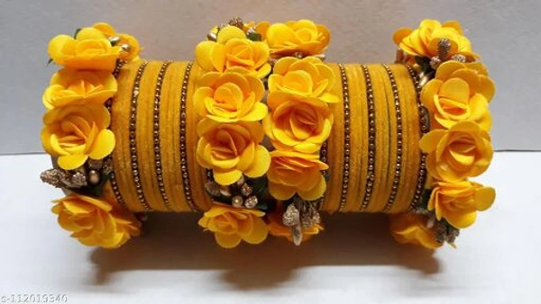 FLOWER CHUDA BANGLES - Yellow , 2.6 