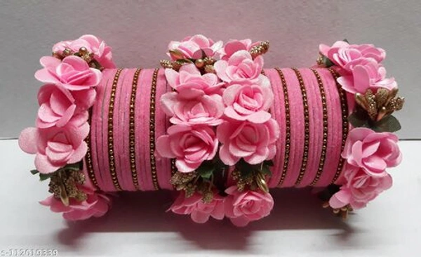 FLOWER CHUDA BANGLES - pink , 2.8 