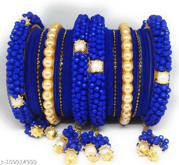 Bangles Set with Golden Moti - blue , 2.4
