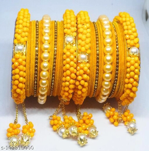 Bangles Set with Golden Moti - Yellow , 2.6 
