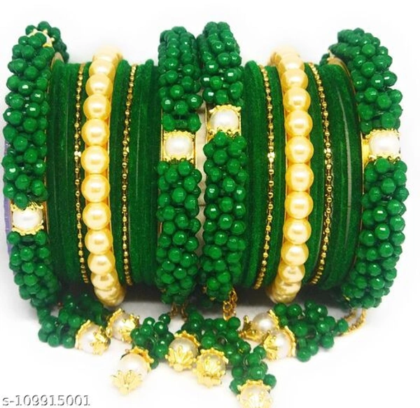 Bangles Set with Golden Moti - Green, 2.8 