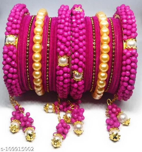 Bangles Set with Golden Moti - pink , 2.8 