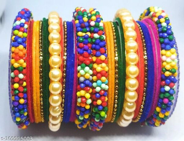 Bangles Set with Golden Moti - Multi Colour , 2.4