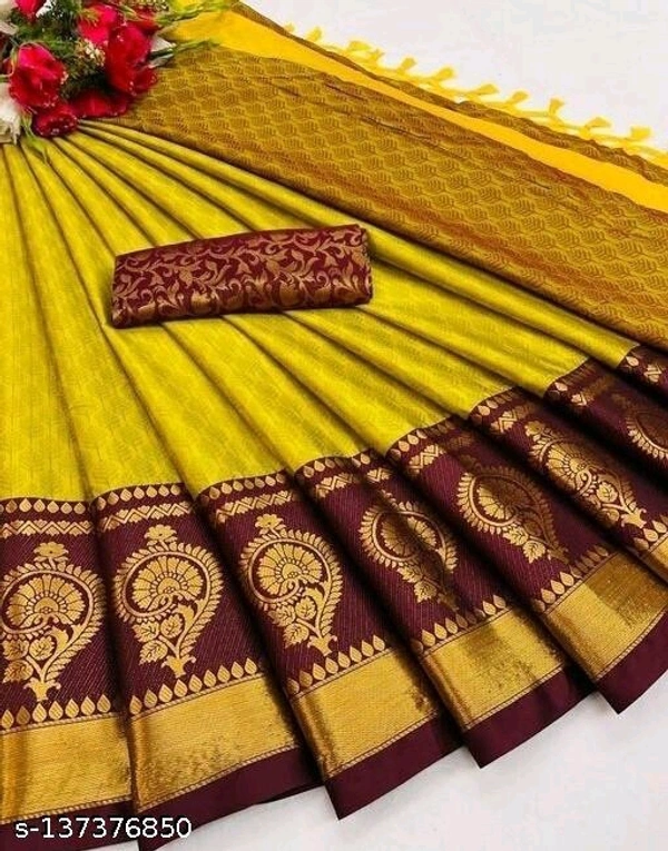 Pure Bright Gold&Pink Colour Zari Toned Beautiful Trendy Banarasi Silk Women Designer Saree - Free Size, Golden Yellow