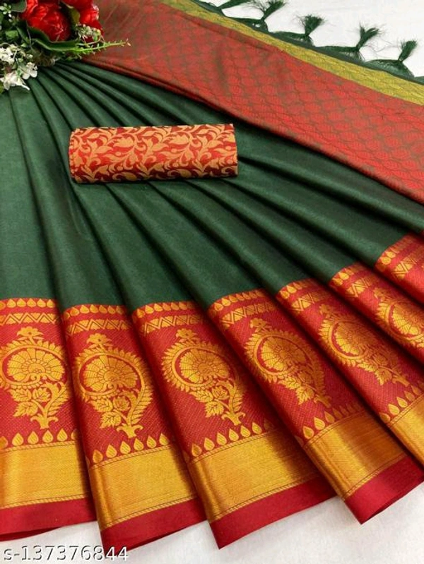 Pure Bright Gold&Pink Colour Zari Toned Beautiful Trendy Banarasi Silk Women Designer Saree - Free Size, Dark Green