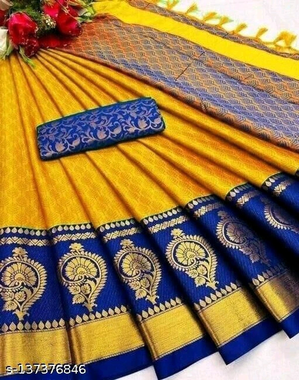Pure Bright Gold&Pink Colour Zari Toned Beautiful Trendy Banarasi Silk Women Designer Saree - Free Size, Yellow