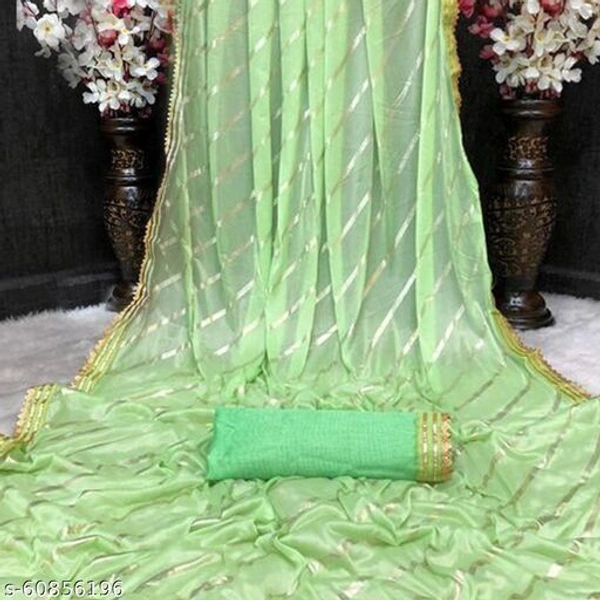 Women Malai Silk Sarees Striped Print Lycra Sari, Women's Lycra Saree With Blouse Piece, Party wear saree, Lycra Saree For Wedding. - Green, Free Size