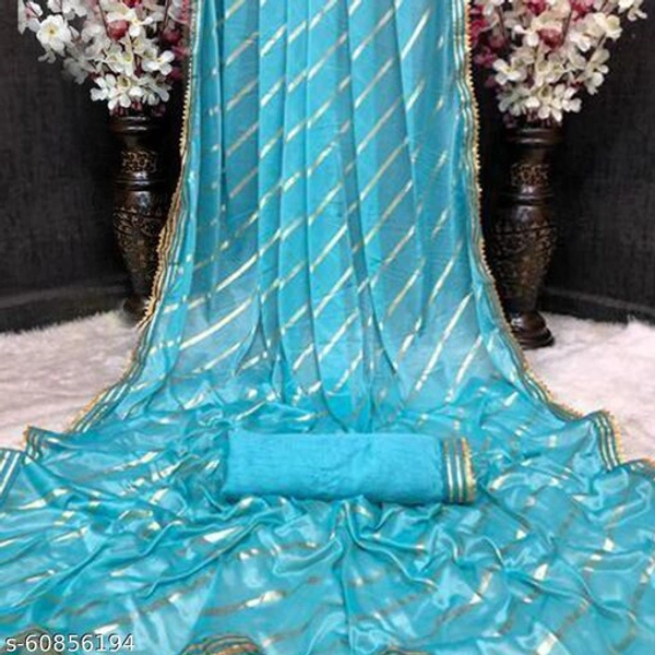 Women Malai Silk Sarees Striped Print Lycra Sari, Women's Lycra Saree With Blouse Piece, Party wear saree, Lycra Saree For Wedding. - aqua , Free Size