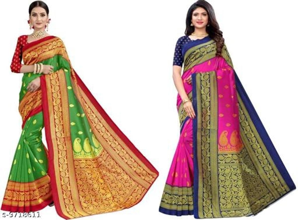 Trendy Women's Saree - Green Pink , Free Size