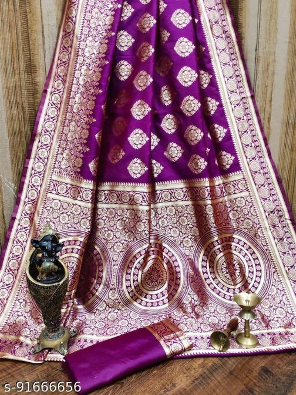 Pure Bright Beigh Colour Gold Toned Beautiful Trendy Banarasi Silk Woven Designer Saree - Purple , Free Size