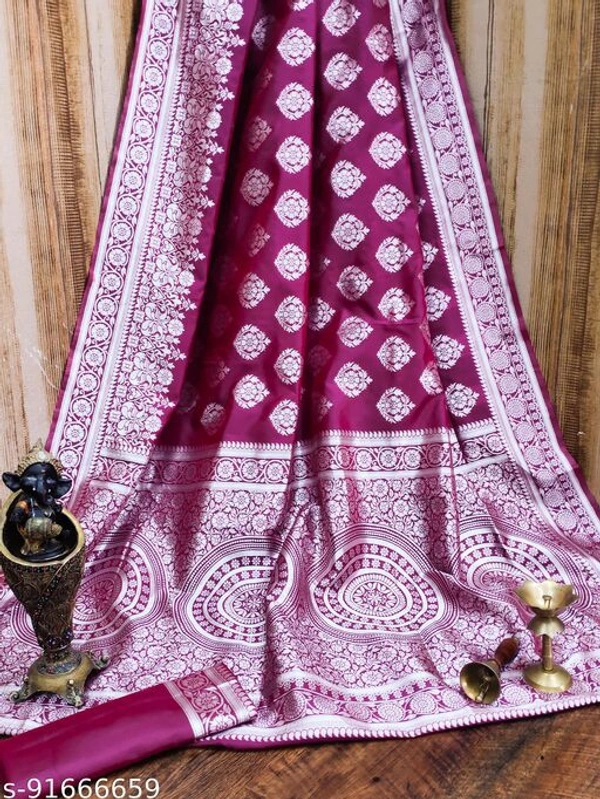Pure Bright Beigh Colour Gold Toned Beautiful Trendy Banarasi Silk Woven Designer Saree - Wine , Free Size