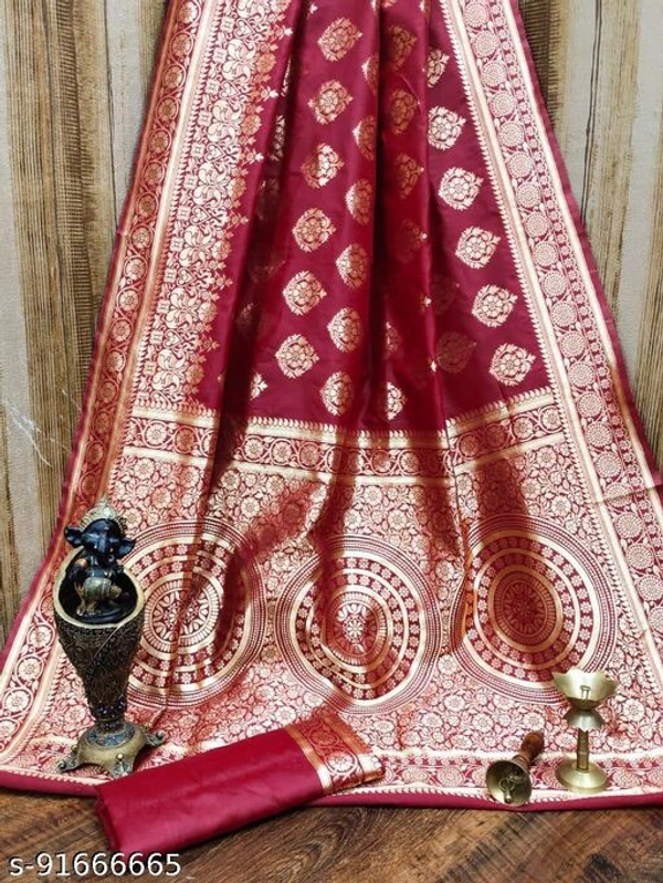 Pure Bright Beigh Colour Gold Toned Beautiful Trendy Banarasi Silk Woven Designer Saree - maroon , Free Size