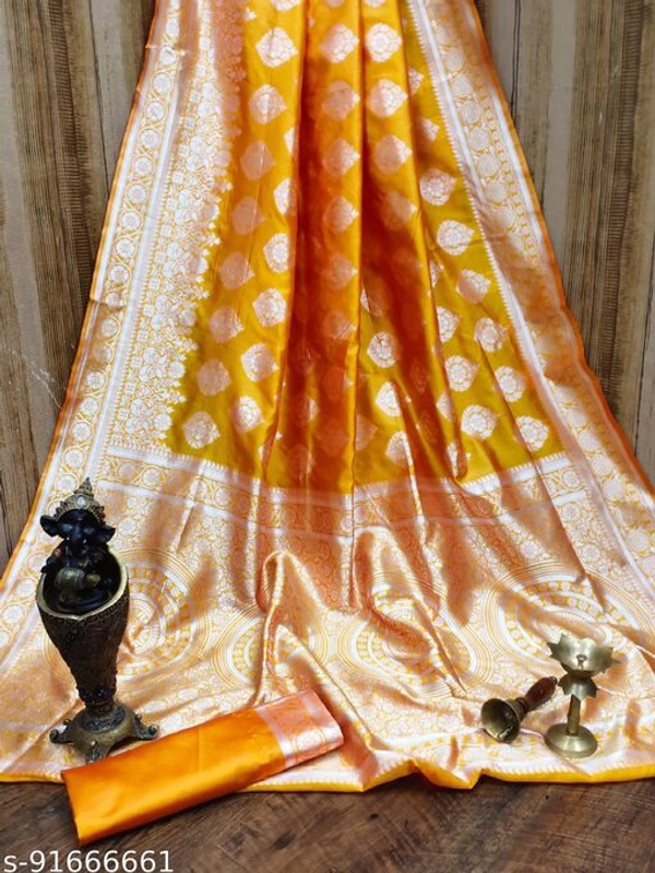 Pure Bright Beigh Colour Gold Toned Beautiful Trendy Banarasi Silk Woven Designer Saree - yellow , Free Size