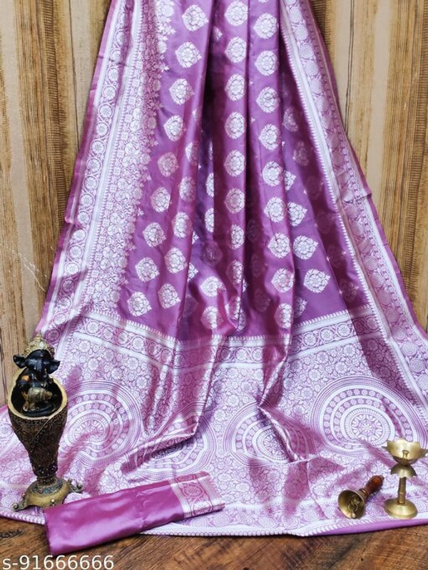 Pure Bright Beigh Colour Gold Toned Beautiful Trendy Banarasi Silk Woven Designer Saree - Lavender , Free Size