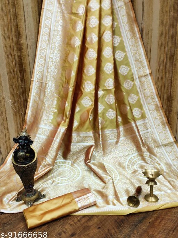 Pure Bright Beigh Colour Gold Toned Beautiful Trendy Banarasi Silk Woven Designer Saree - beigh , Free Size