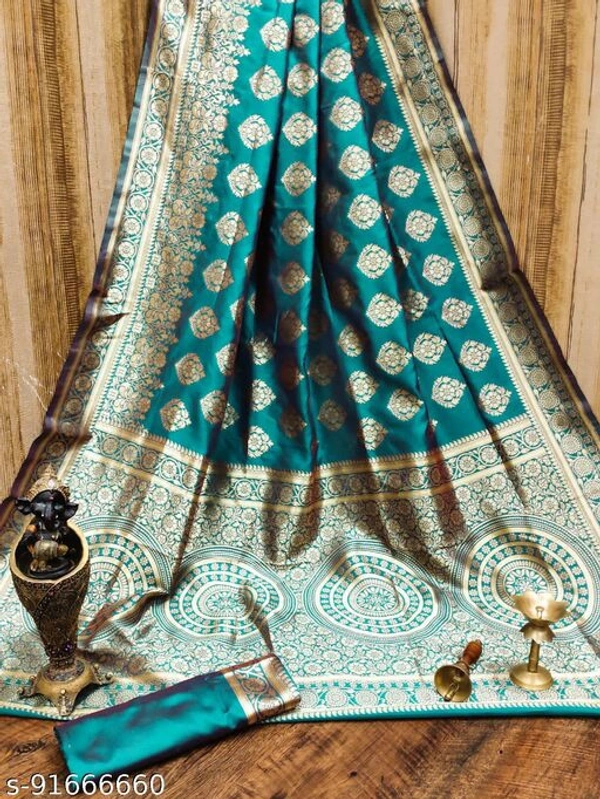 Pure Bright Beigh Colour Gold Toned Beautiful Trendy Banarasi Silk Woven Designer Saree - Ramagreen, Free Size