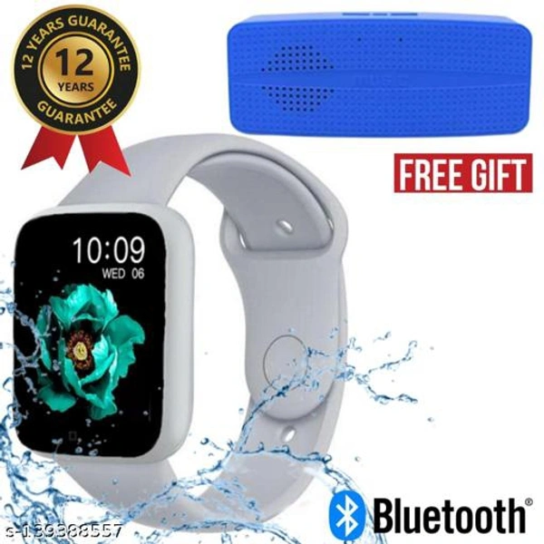 Lapras { TODAY HOT DEAL With 12 Years Warranty } Latest Pro Waterproof Smart Watch For Men/Women/Boys/Girls Features Like Daily Activity Tracker, Heart Rate Sensor, Sleep Monitor WIth Free Gift Y4 Wireless Bluetooth Quality Speaker- { Navy Blue } - Grey , Free Size
