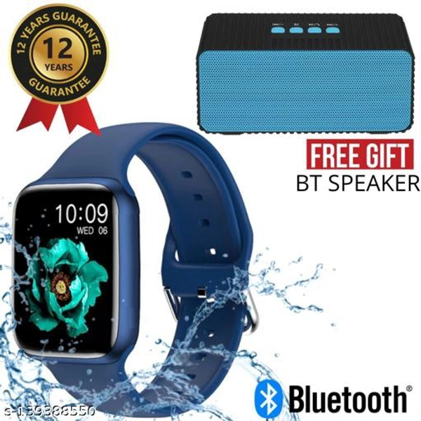 Lapras { TODAY HOT DEAL With 12 Years Warranty } Latest Pro Waterproof Smart Watch For Men/Women/Boys/Girls Features Like Daily Activity Tracker, Heart Rate Sensor, Sleep Monitor WIth Free Gift Y4 Wireless Bluetooth Quality Speaker- { Navy Blue } - blue , Free Size