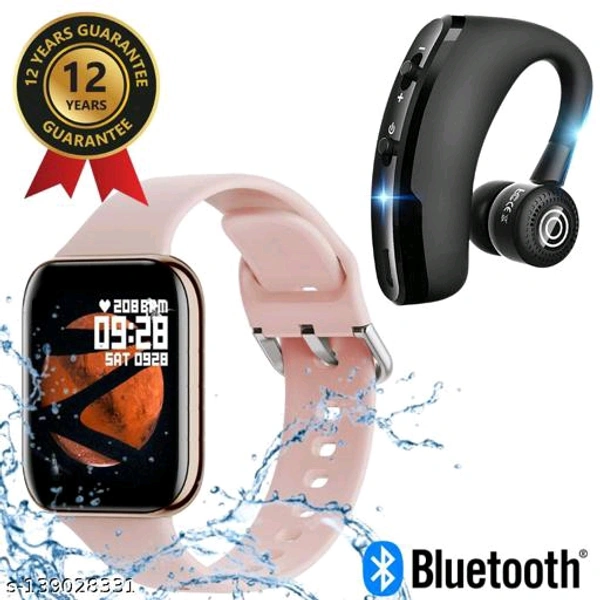 Lapras { TODAY OFFER ONLY 12 Years Warranty } Latest Waterproof Smart Watch For Men/Women/Boys/Girls Features Like Daily Activity Tracker, Heart Rate Sensor, Sleep Monitor WIth FREE GIFT High Quality Bluetooth headset - { Navy Blue } - Pink , Free Size
