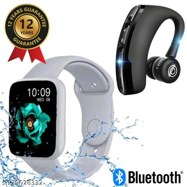 Lapras { TODAY OFFER ONLY 12 Years Warranty } Latest Waterproof Smart Watch For Men/Women/Boys/Girls Features Like Daily Activity Tracker, Heart Rate Sensor, Sleep Monitor WIth FREE GIFT High Quality Bluetooth headset - { Navy Blue } - Grey , Free Size